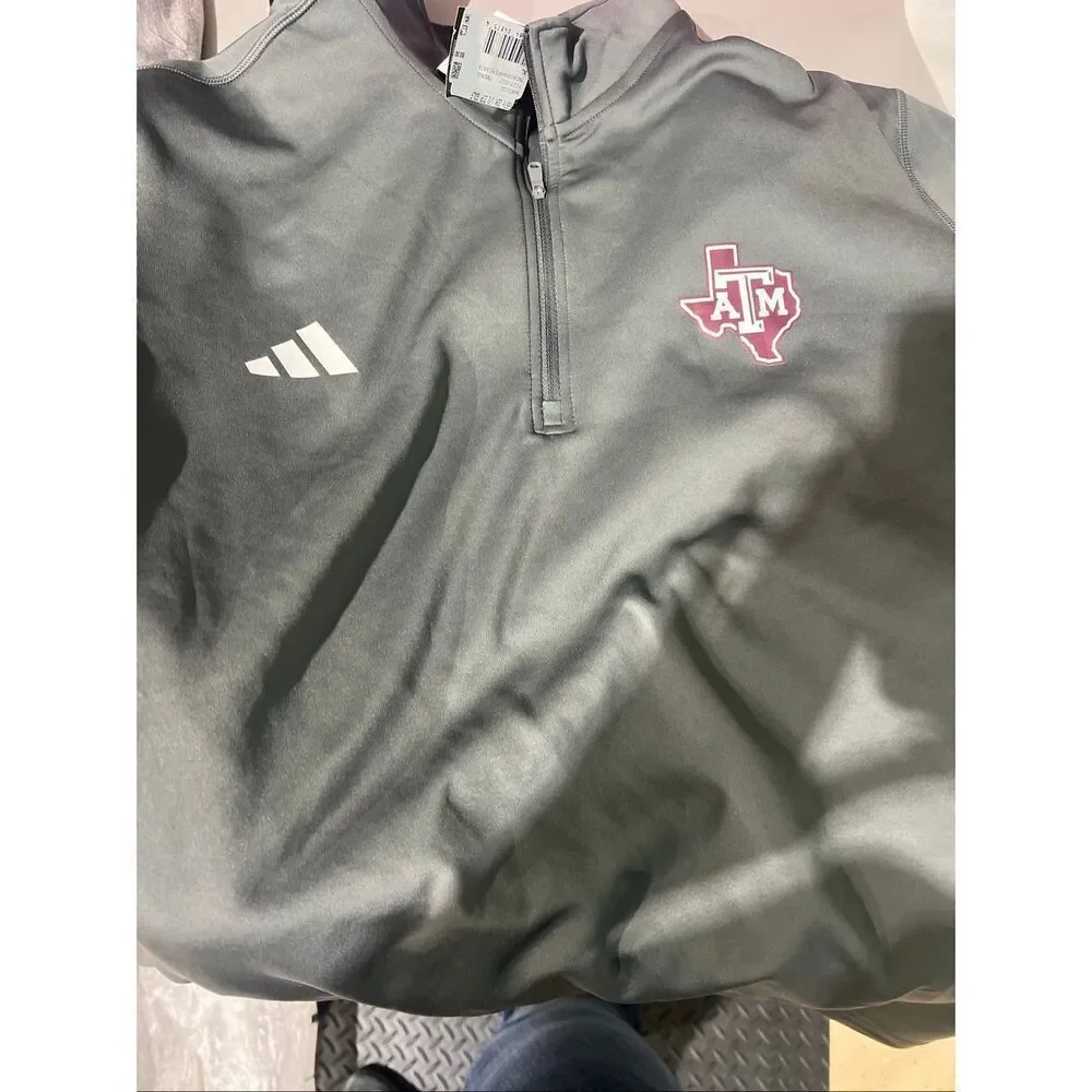 Adidas Texas A&M Aggies Coaches Long Sleeve Quarter Zip Pullover Grey XL